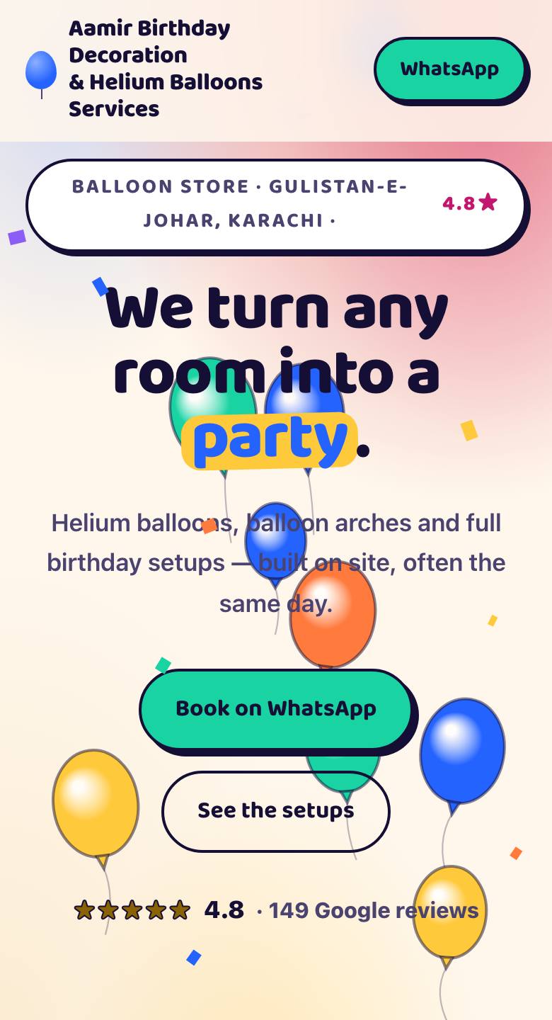 Aamir Birthday Decoration website on a phone
