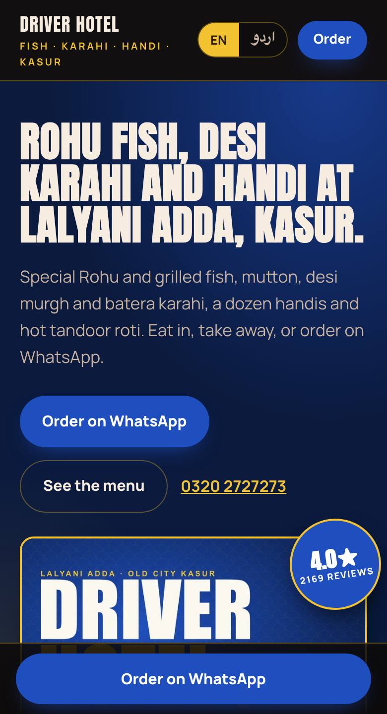 Driver Hotel website on a phone